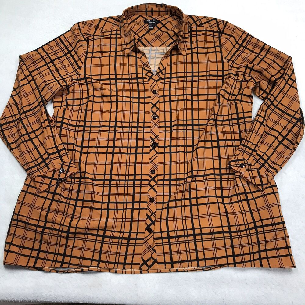 SUSAN GRAVER Weekend Tunic Button Shirt Women XL Butterscotch Brown Stretch